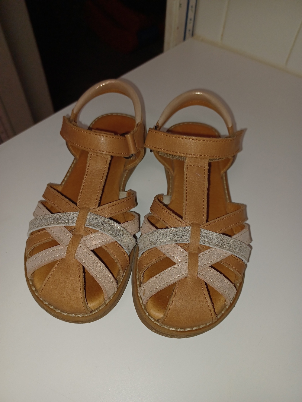Froddo Girls  Tan Leather Sandals with Pink and Silver Straps